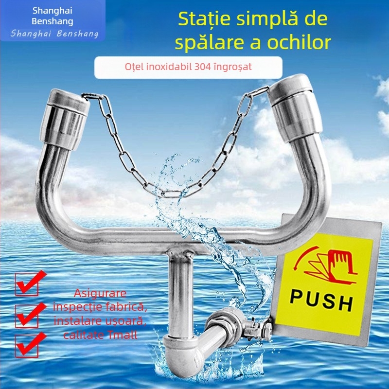 Stație portabilă de spălare a ochilor din oțel inoxidabil 304, cu două ieșiri