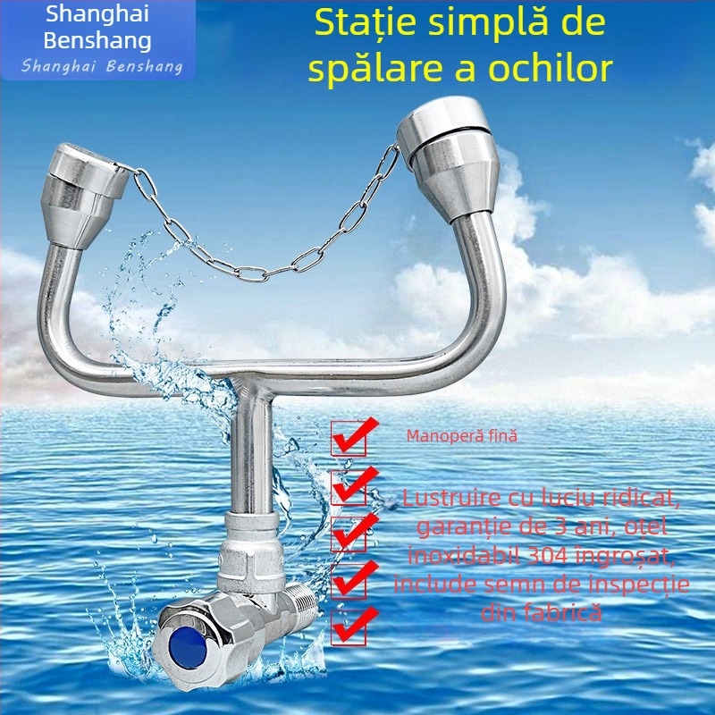 Stație portabilă de spălare a ochilor din oțel inoxidabil 304, cu două ieșiri