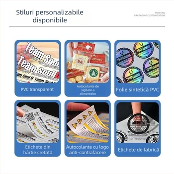 Etichete autoadezive pe hârtie lucioasă, imprimare logo și ștampilare la cald, rolă PVC, transparente color, personalizare