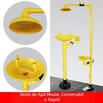 Duș de urgență cu spălare pentru ochi, acționat prin pedală, din ABS plastic compozit