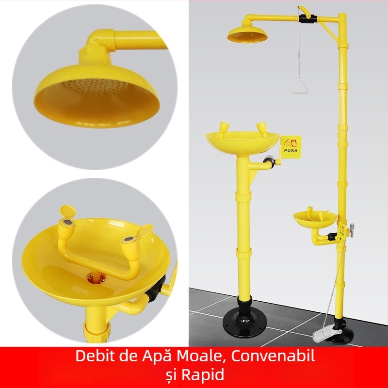 Duș de urgență cu spălare pentru ochi, acționat prin pedală, din ABS plastic compozit