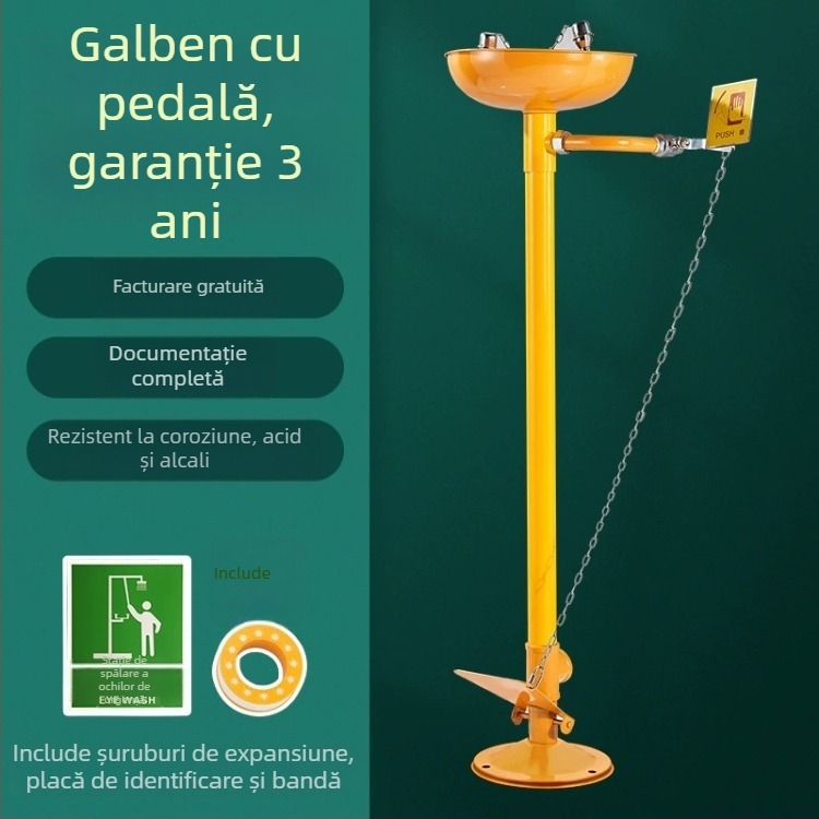 Stație de spălare a ochilor verticală din oțel inoxidabil 304, cu acoperire ABS și pedale pentru laborator și uz industrial