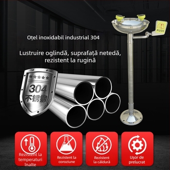 Stație verticală de spălare a ochilor, din oțel inoxidabil 304, cu două ieșiri, utilizare industrială și de laborator