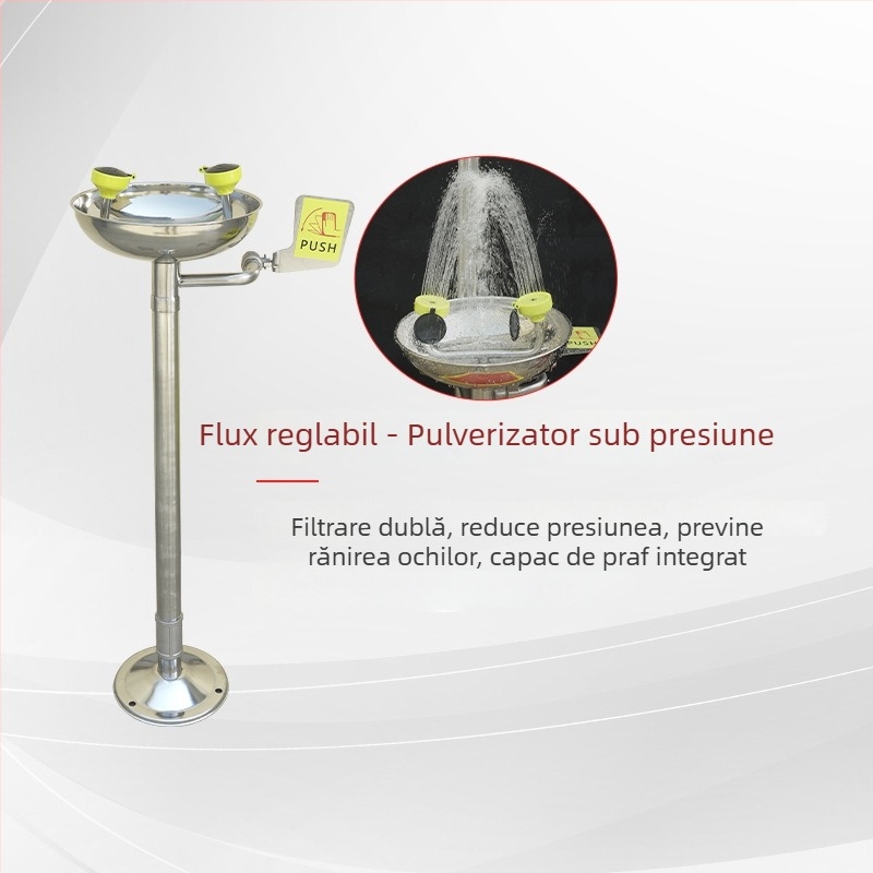 Stație verticală de spălare a ochilor, din oțel inoxidabil 304, cu două ieșiri, utilizare industrială și de laborator