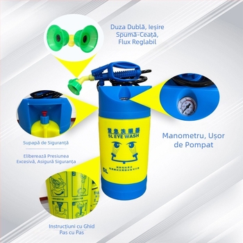 Stație portabilă de spălare a ochilor, tip cărucior, din ABS plastic, capacități 12/16 L și 8/5 L