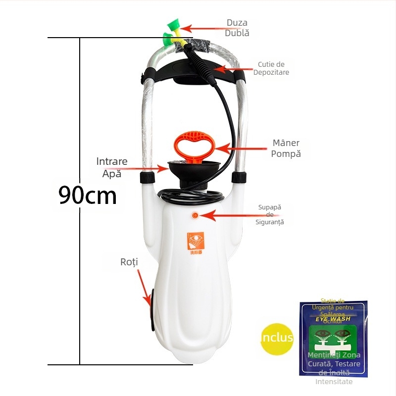 Stație portabilă de spălare a ochilor, tip cărucior, din ABS plastic, capacități 12/16 L și 8/5 L