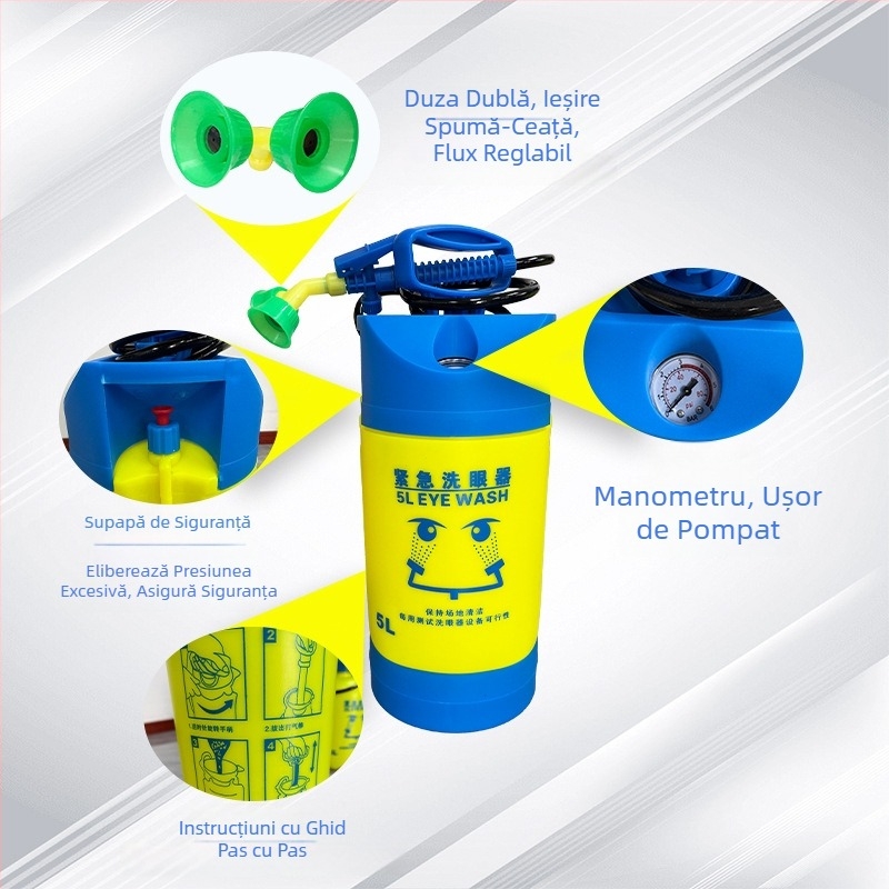 Stație portabilă de spălare a ochilor, tip cărucior, din ABS plastic, capacități 12/16 L și 8/5 L
