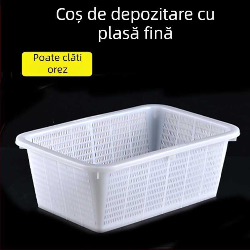 Coș plastic dreptunghiular mare cu plasă fină pentru spălat legume și scurgere, depozitare în bucătărie și strecurător de orez