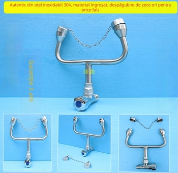 Robinet de spalare a ochilor din oțel inox 304, simplu, cu două porturi, montaj pe perete, spălare de urgență a ochilor