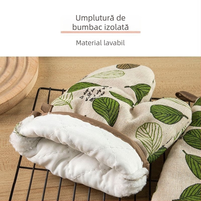 Mănuși groase izolante pentru bucătărie, rezistente la temperaturi înalte, anti-arzire, pentru cuptor și cuptor cu microunde, din bumbac