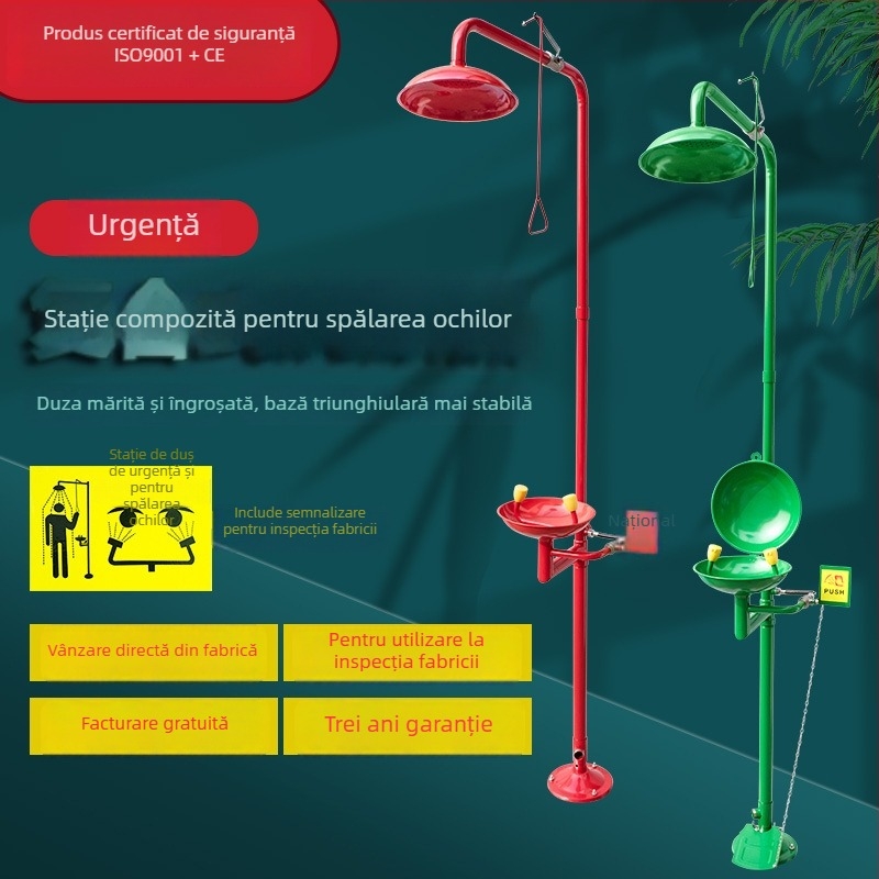Spălător ocular de urgență din oțel inoxidabil 304, model compozit, pentru laboratoare, uzine chimice și șantiere