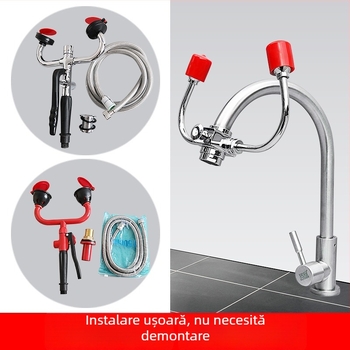 Robinet de spălare a ochilor pentru laborator, montat pe perete, retractabil, cu două porturi, pentru urgențe