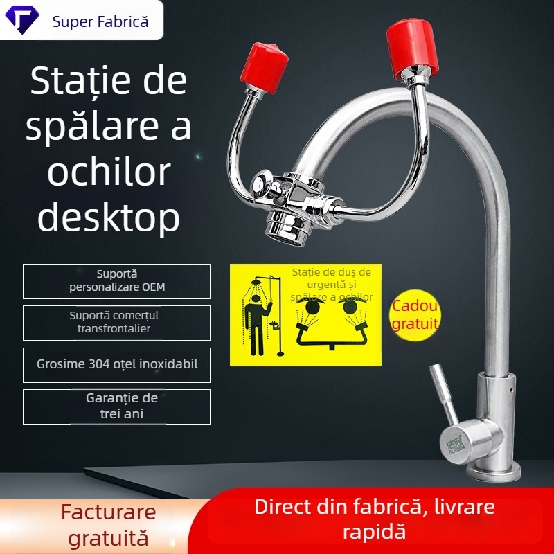 Robinet de spălare a ochilor pentru laborator, montat pe perete, retractabil, cu două porturi, pentru urgențe