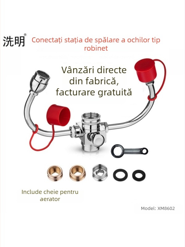 Stație de spălare a ochilor cu conectare la robinet, utilizare dublă, pentru școli, spitale, laboratoare și fabrici