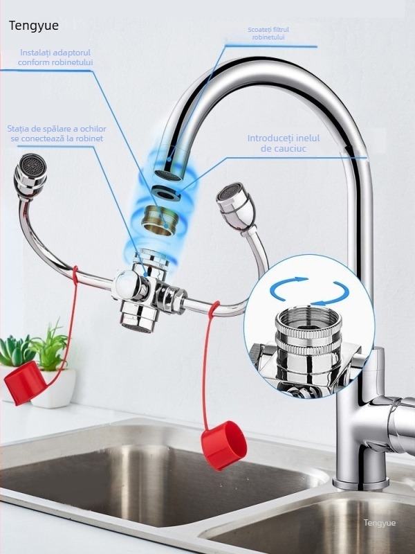 Stație de spălare a ochilor cu conectare la robinet, utilizare dublă, pentru școli, spitale, laboratoare și fabrici
