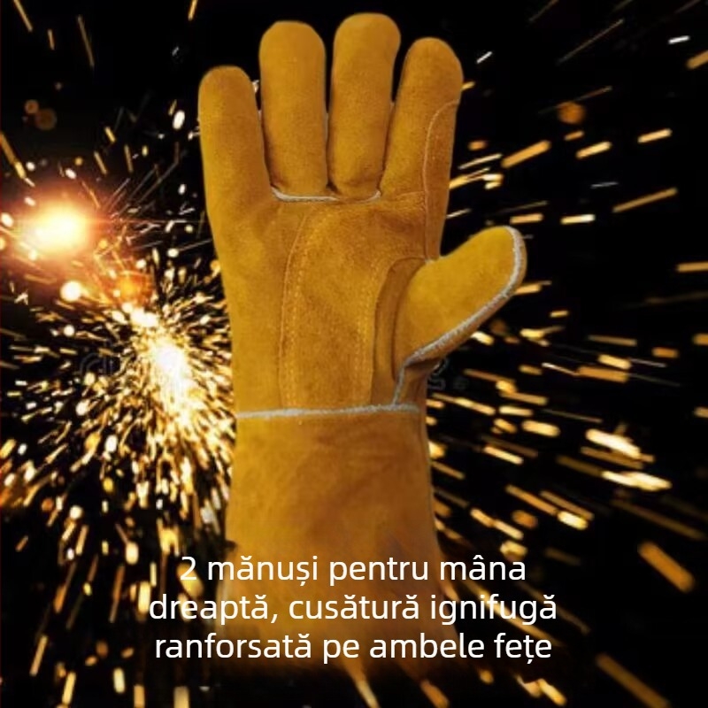 Mănuși Lung de Sudură din Piele de Vițel, Anti-Alunecare, Rezistente la Abraziune, Izolație Termică, pentru Sudură Electrică și Lucrări Mecanice