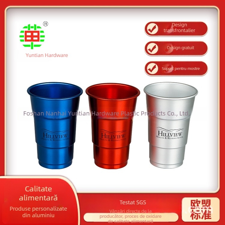 Pahar de bere din aluminiu alimentar, capacitate 401–500 ml, design modern minimalist, logo personalizat