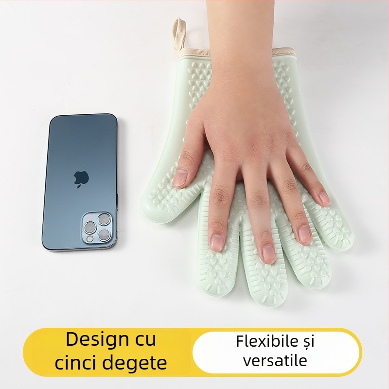 Mănuși de silicon pentru bucătărie și cuptor, rezistente la temperaturi ridicate, antiderapante, pentru coacere și microunde