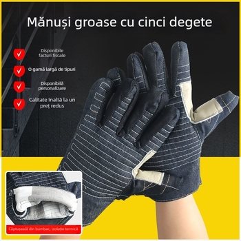 Mănuși de cuptor cu cinci degete, din bumbac, din canvas și denim, izolante și rezistente la temperaturi înalte pentru coacere