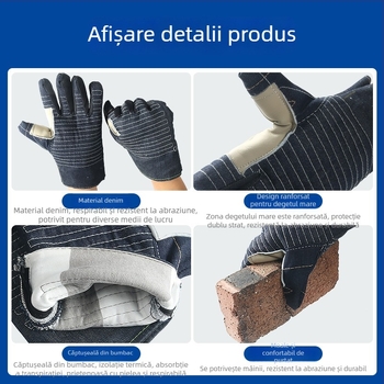 Mănuși de cuptor cu cinci degete, din bumbac, din canvas și denim, izolante și rezistente la temperaturi înalte pentru coacere