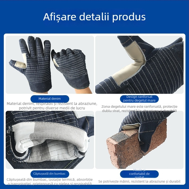 Mănuși de cuptor cu cinci degete, din bumbac, din canvas și denim, izolante și rezistente la temperaturi înalte pentru coacere