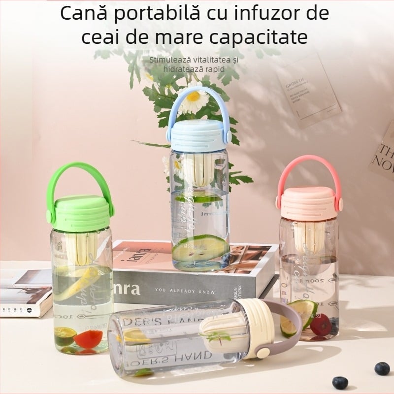 Sticlă de apă de vară cu infuzor de ceai, portabilă pentru activități în aer liber, pentru ceai fierbinte sau rece, design floral multicolor
