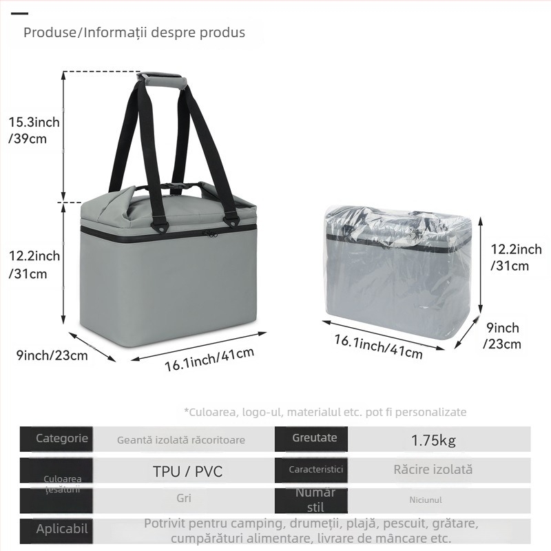 Geantă izolatoare pentru prânz cu pungă de gheață, căptușeală din folie de aluminiu, curea de umăr pentru picnic în aer liber