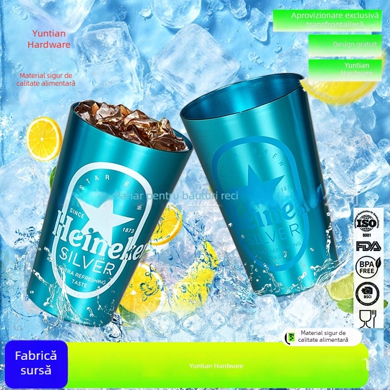 Pahare de aluminiu de unică folosință, cupă din aluminiu de calitate alimentară pentru bere și cafea, pahar frigorific pentru exterior