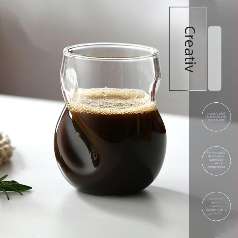 Pahar din sticlă borosilicată cu model în spirală, pentru apă, ceai, bere, whiskey și cafea, cu capac