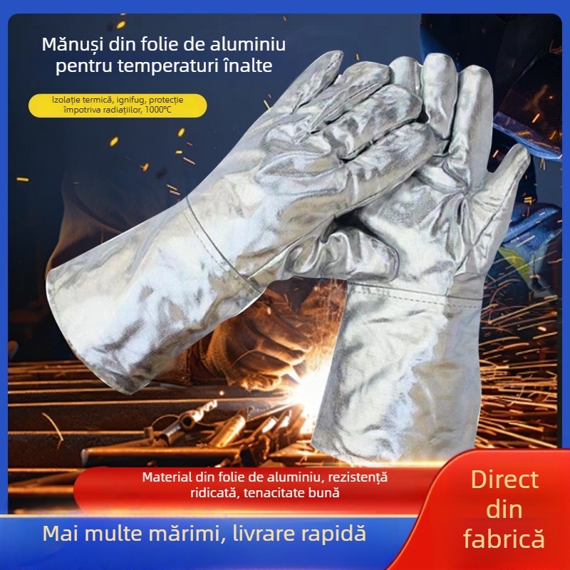 Mănuși din folie de aluminiu rezistente la temperaturi înalte, cu cinci degete, izolație termică pentru topire industrială