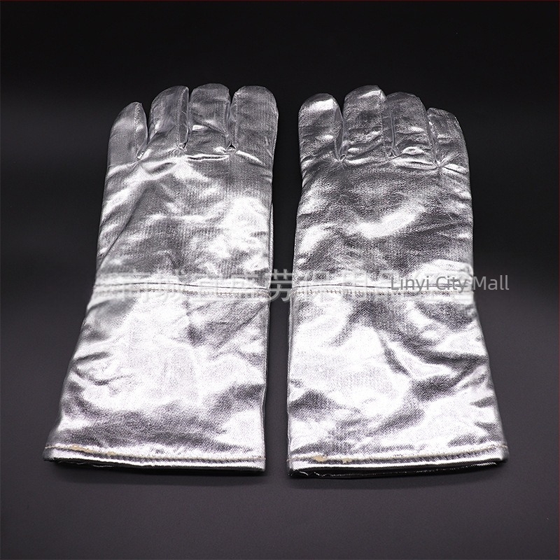 Mănuși rezistente la temperaturi înalte, izolație termică și protecție împotriva focului, pentru uz industrial până la 500°C, cu folie de aluminiu.