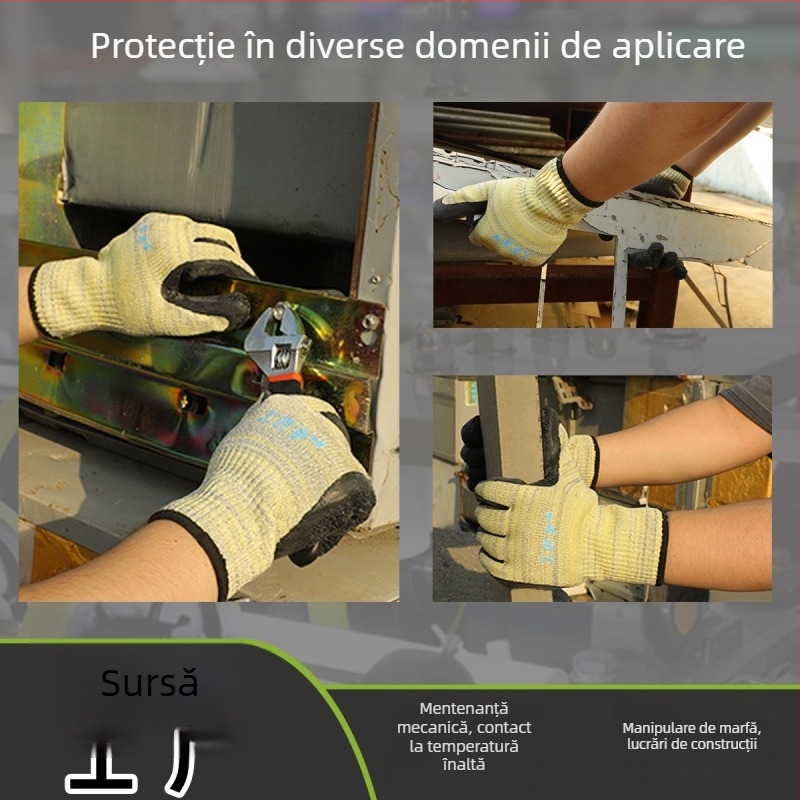 Mănuși rezistente la tăiere, cu rezistență la 200°C, nivel 5, din aramidă și nylon, pentru mecanică, logistică, șantiere, ciclism și alpinism