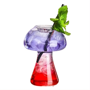 Pahar de cocktail cu formă de ciupercă, sticlă borosilicat, turnare manuală, design minimalist modern pentru barul de acasă