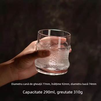 Pahar din sticlă în stil japonez, cu design de gheață agățată; versatil pentru whisky, bere, ceai și cafea