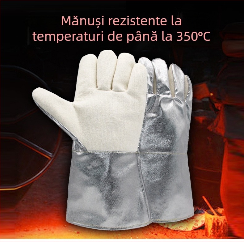 Mănuși rezistente la 350°C, din aramidă cu folie de aluminiu, izolație termică industrială