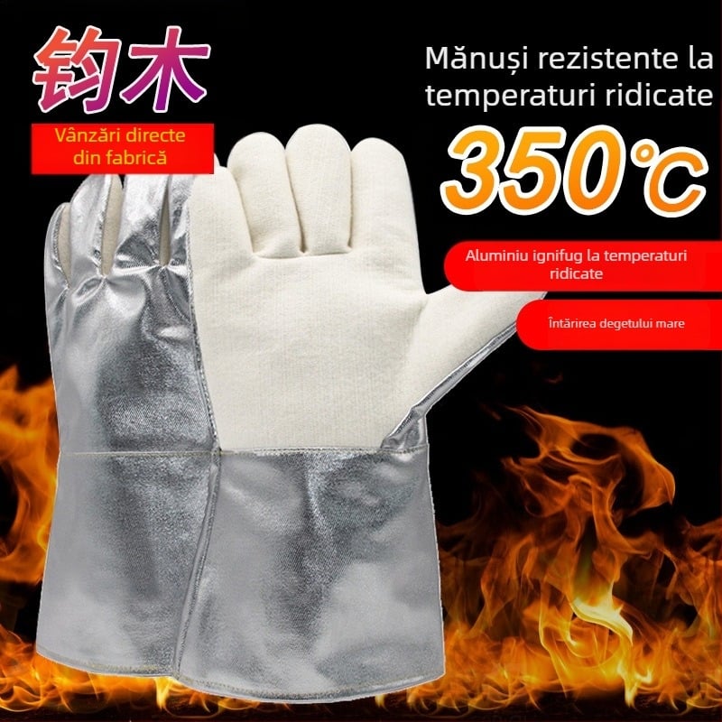 Mănuși rezistente la 350°C, din aramidă cu folie de aluminiu, izolație termică industrială