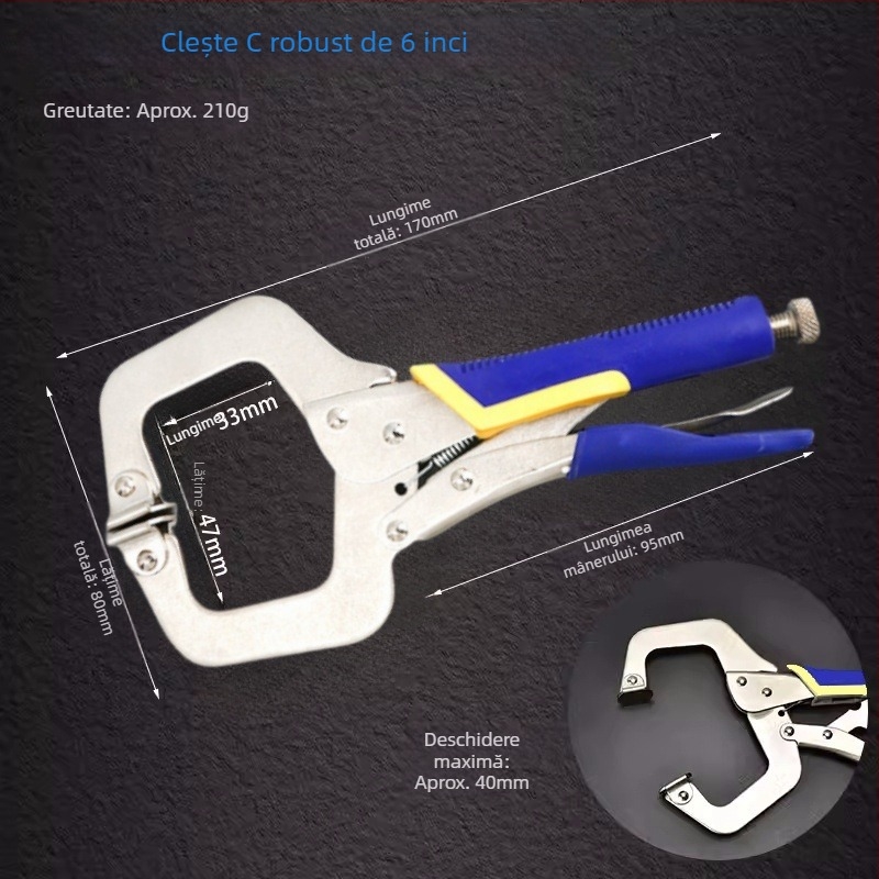 Clește greu cu formă de C, deschidere mare, clește multifuncțional pentru tâmplărie și fixare