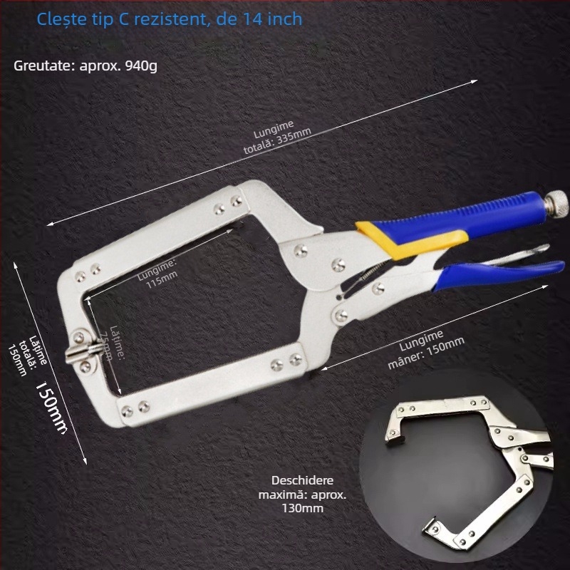 Clește greu cu formă de C, deschidere mare, clește multifuncțional pentru tâmplărie și fixare
