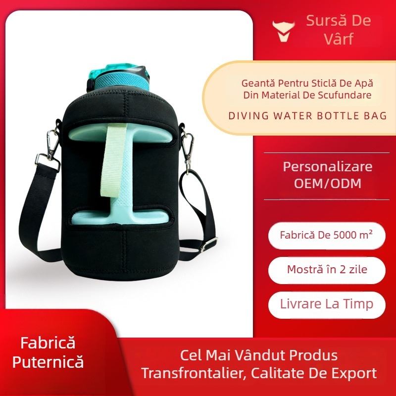 Geantă pentru sticlă de apă destinată fitness-ului, husă izolatoare, material diving, curea crossbody, capacitate mare pentru exterior