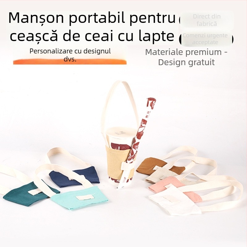 Husă de cană din pânză cu mâner – protecție portabilă pentru ceai cu lapte și cafea