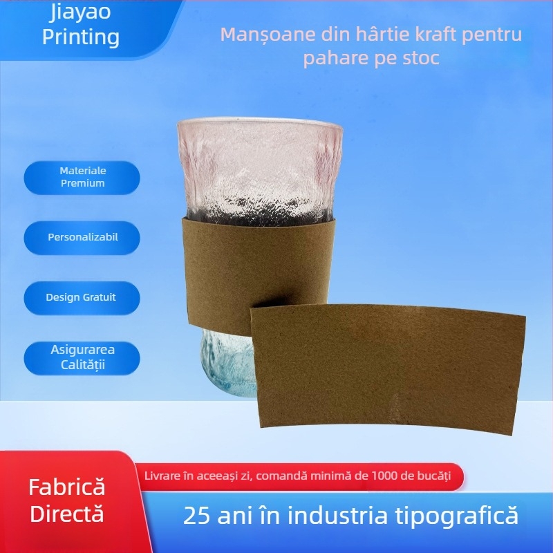 Mănușă pentru pahar din hârtie Kraft, de unică folosință, izolată, groasă, pentru ceai, lapte de soia, cafea, băuturi calde și reci