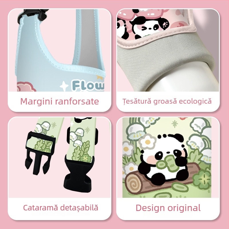 Panda husă izolantă pentru sticla de apă pentru copii, cu bretea de purtare, universală 350–600 ml