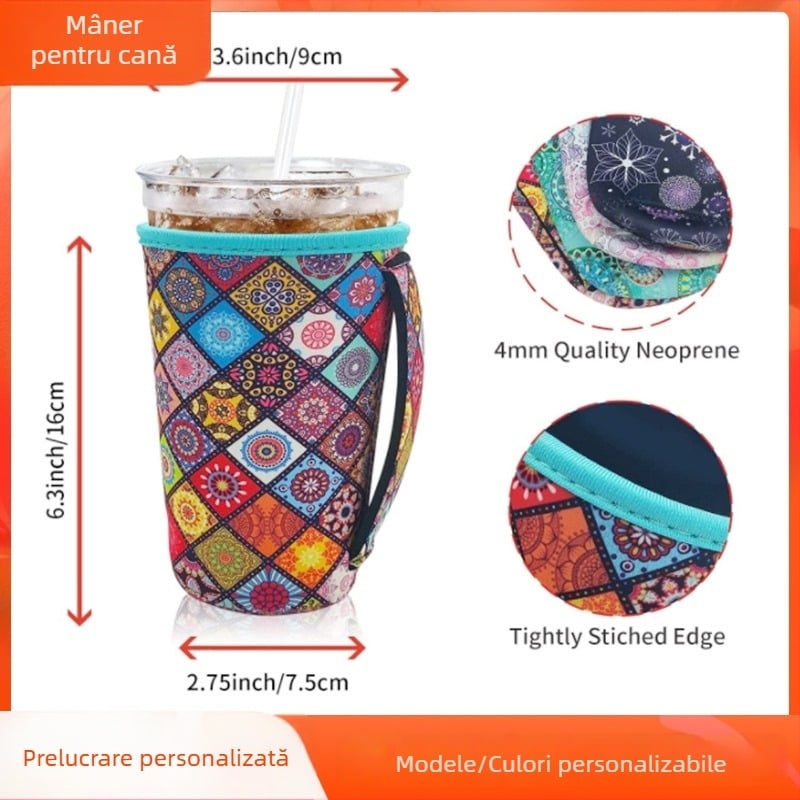 Set de husă pentru pahare din material scuba pentru ceai cu lapte, pahare cu mâner, husă pentru gheață, husă pentru corn de înghețată și ceașcă de cafea