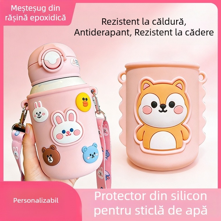 Husa din silicon pentru ceașcă, personalizabilă, izolație termică, ecologică, design cu desene animate, anti-alunecare, rezistentă la apă, silicon moale