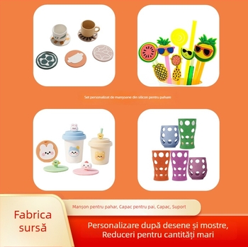 Manșete din silicon pentru pahare, accesorii universale de calitate alimentară, capace pentru paie, capace pentru pahare, perie pentru paie, suporturi pentru pahare, personalizare a logo-ului