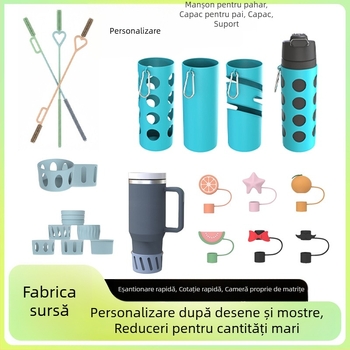 Manșete din silicon pentru pahare, accesorii universale de calitate alimentară, capace pentru paie, capace pentru pahare, perie pentru paie, suporturi pentru pahare, personalizare a logo-ului