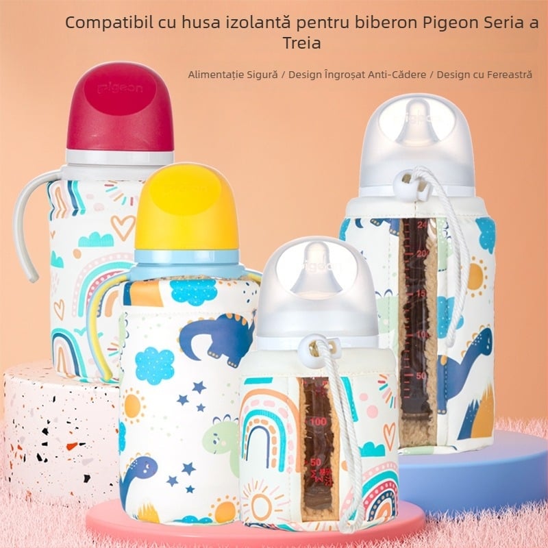 Husă universală din piele PU pentru sticla de lapte a bebelușului, izolație termică, gură largă, impermeabilă, rezistentă la murdărie, protecție anti-cădere
