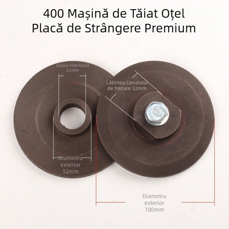 Accesorii pentru mașina de tăiat profil 400: placă de prindere a discului de șlefuit și placă de presiune