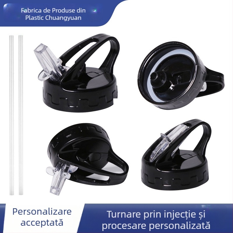 Sticlă de apă pentru sport cu mâner, izolație în vid, capac cu cioc și capac transparent pentru pai