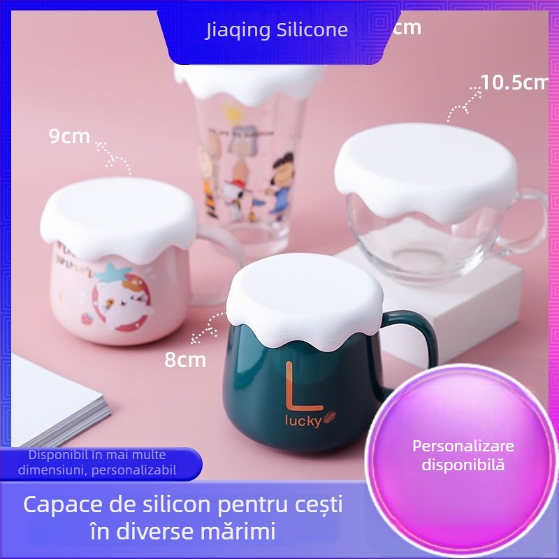 Capac de silicon alimentar pentru cană, design desen animat, etanșare anti-praf pentru apă, ceai sau cafea — personalizare